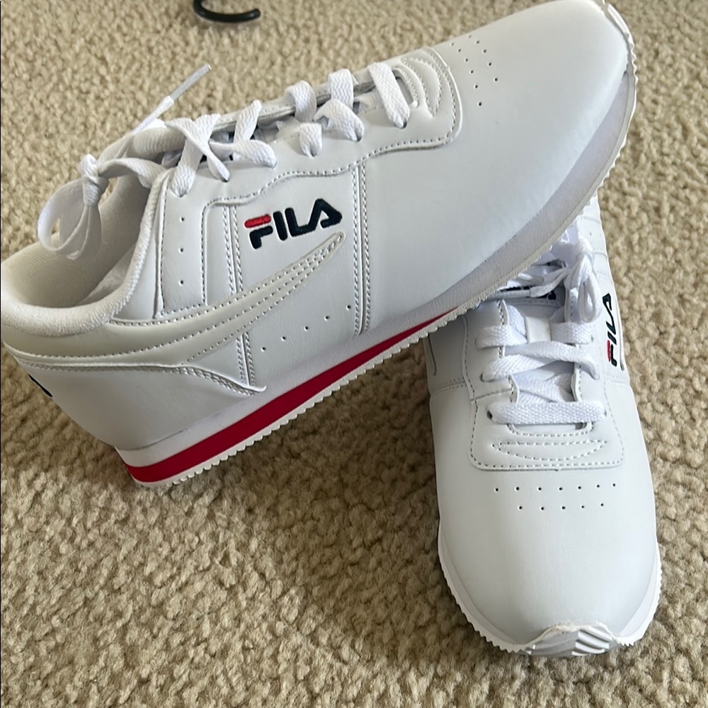 Fila White Sneakers with Red and Blue Accents New 9.5